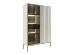Vitrina 2 puertas y 1 cajón con LEDs de MDF y vidrio ahumado - Beige y negro - OVILA