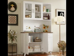 Vitrina Al. 190 cm - 5 puertas 1 cajón 3 compartimentos - tableros de partículas - Blanco