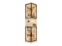 Vitrina alta - 42 x 44 x 205 cm - con LED + puerta de cristal + panel trasero de espejo - aglomerado - blanco