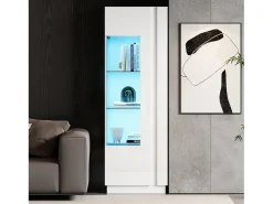 Vitrina alta blanca - Vitrina con iluminación LED y 1 puerta - estantes de cristal