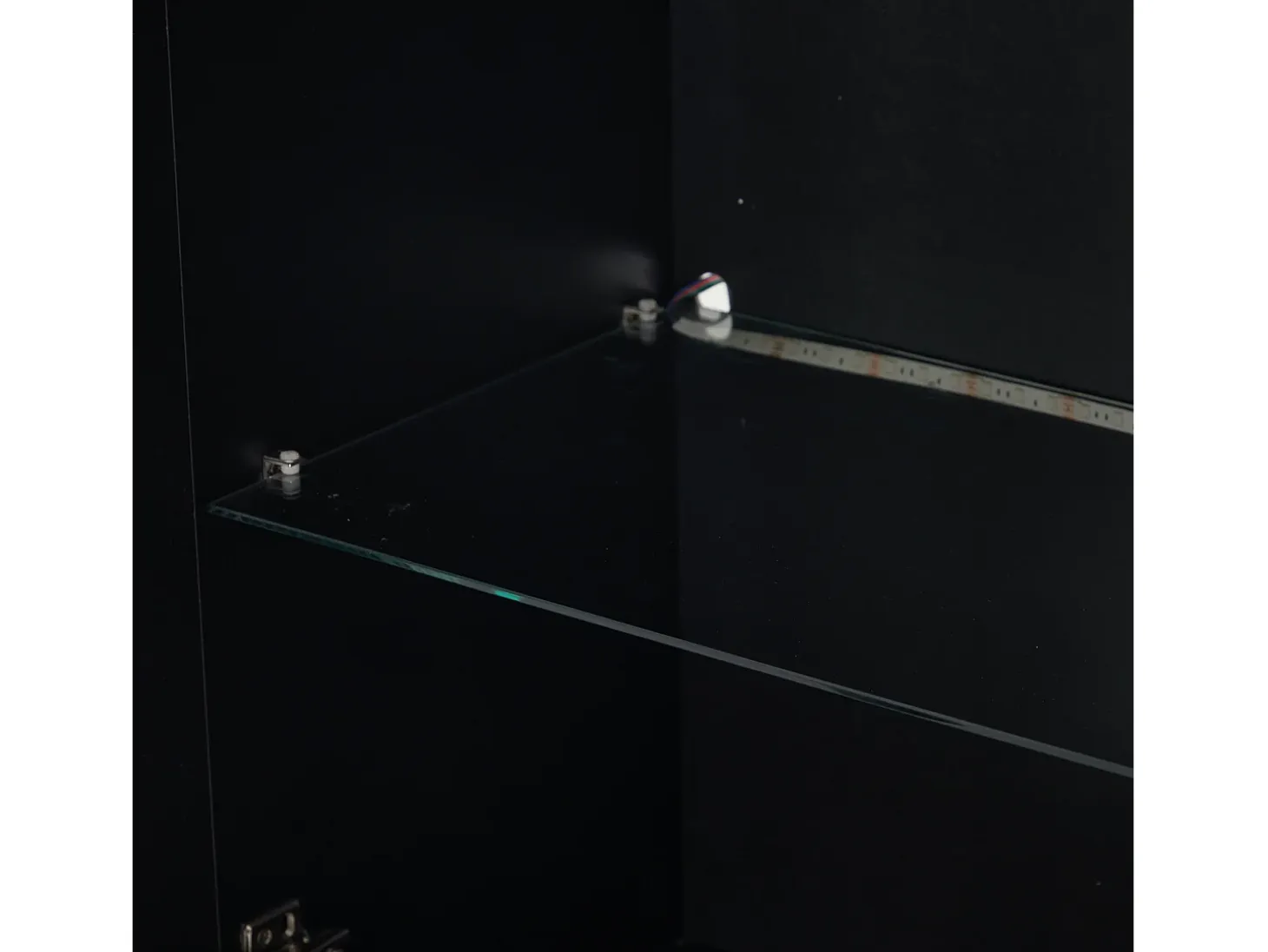 Vitrina alta con 3 cajones y 1 puerta acrílica, cuerpo de MDF lacado en negro, LED incluido - 60x35x180cm