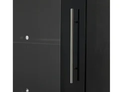 Vitrina alta con 3 cajones y 1 puerta acrílica, cuerpo de MDF lacado en negro, LED incluido - 60x35x180cm