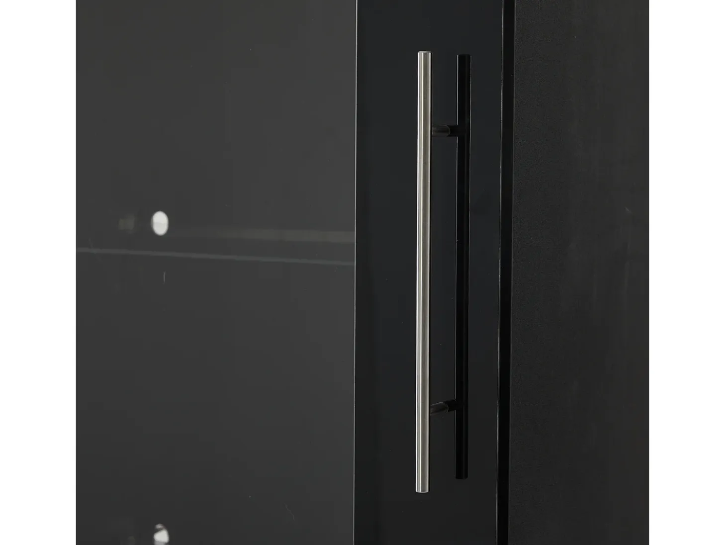 Vitrina alta con 3 cajones y 1 puerta acrílica, cuerpo de MDF lacado en negro, LED incluido - 60x35x180cm