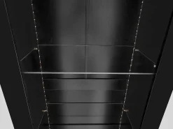 Vitrina alta con 3 estantes de cristal, cuerpo de MDF lacado en negro, LED incluido - 55x38x166cm