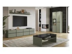 Vitrina alta de 2 puertas colección HAVANA con LED integrado. Color salvia y negro.