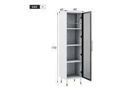 Vitrina alta de cristal - 40 x 40 x 170 cm - con puertas + LEDs + estantes - aglomerado - blanco