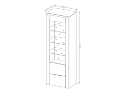 Vitrina alta de diseño con 1 puerta colección SANTIAGO. Color blanco efecto madera y roble.