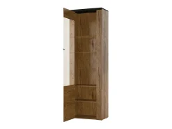 Vitrina alta de diseño con 1 puerta colección SANTIAGO. Color blanco efecto madera y roble.
