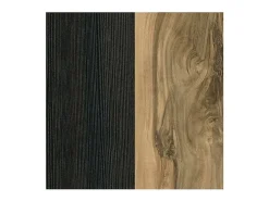 Vitrina alta de diseño con 1 puerta, colección SANTIAGO. Color nogal y negro efecto madera.