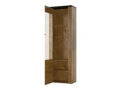 Vitrina alta de diseño con una puerta y iluminación LED colección SANTIAGO. Color roble.