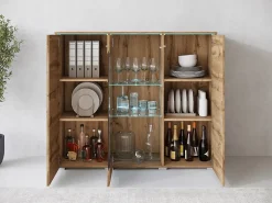 Vitrina alta moderna 120 cm para salón 3 puertas roble wotan mate