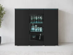 Vitrina alta moderna 120 cm para salón 3 puertas grafito negro mate