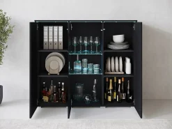 Vitrina alta moderna 120 cm para salón 3 puertas grafito negro mate