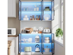 Vitrina alta moderna de cristal - 120 x 34 x 200 cm - con LEDs + 6 puertas + estante - aglomerado - blanco