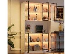 Vitrina alta moderna de cristal - 120 x 34 x 200 cm - con LEDs + 6 puertas + estante - aglomerado - blanco