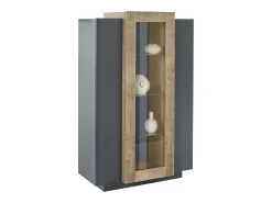 Vitrina alta moderna negra y madera para salón 80x120cm Corona Hound