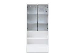 Vitrina alta 80x34x180 cm blanca con cajón, puertas de cristal e iluminación LED