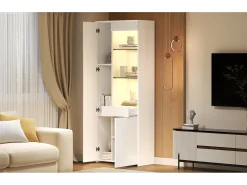 Vitrina alto brillo - 70 x 35 x 180 cm - con 1 cajón + 2 puertas + LEDs - aglomerado - blanco