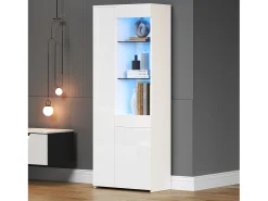 Vitrina alto brillo - 70 x 35 x 180 cm - con 1 cajón + 2 puertas + LEDs - aglomerado - blanco