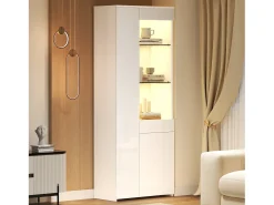 Vitrina alto brillo - 70 x 35 x 180 cm - con 1 cajón + 2 puertas + LEDs - aglomerado - blanco