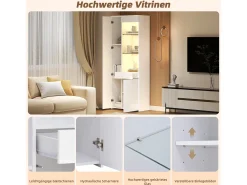 Vitrina alto brillo - 70 x 35 x 180 cm - con 1 cajón + 2 puertas + LEDs - aglomerado - blanco
