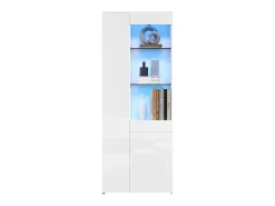 Vitrina alto brillo 70×35×180 cm - con iluminación LED - 2 puertas y 1 cajón - blanco