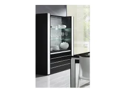 Vitrina aparador LINA negro y blanco con LED - 4 puertas abatibles