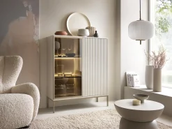 Vitrina baja moderna con frente acanalado, 104×126×39 cm, Cachemira / Oro