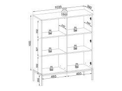 Vitrina baja moderna con frente acanalado, 104×126×39 cm, Cachemira / Oro