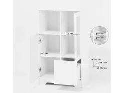 Vitrina blanca - Mueble de comedor con 2 puertas y 1 cajón - Almacenaje abierto - para dormitorio y salón