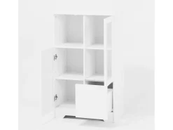 Vitrina blanca - Mueble de comedor con 2 puertas y 1 cajón - Almacenaje abierto - para dormitorio y salón