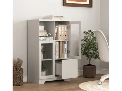 Vitrina blanca - Mueble de comedor con 2 puertas y 1 cajón - Almacenaje abierto - para dormitorio y salón
