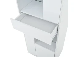 Vitrina blanca con 1 cajón, 4 puertas e iluminación LED, estantes de cristal, 55x38x170 cm
