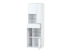 Vitrina blanca con 1 cajón, 4 puertas e iluminación LED, estantes de cristal, 55x38x170 cm