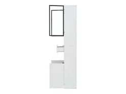 Vitrina blanca con 2 puertas, 2 puertas de cristal, cajón y luces LED, tablero aglomerado