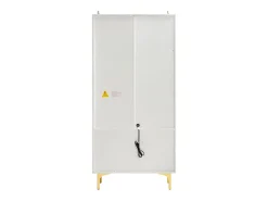 Vitrina blanca con 2 puertas de cristal marrón y 2 cajones, LED incluido - 70x35x150cm