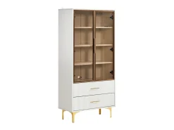 Vitrina blanca con 2 puertas de cristal marrón y 2 cajones, LED incluido - 70x35x150cm