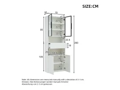 Vitrina blanca con iluminación LED - Vitrina con 2 puertas de cristal y 2 puertas de madera - 1 cajón y almacenaje abierto