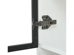 Vitrina blanca con iluminación LED - Vitrina con 2 puertas de cristal y 2 puertas de madera - 1 cajón y almacenaje abierto