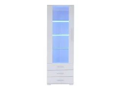 Vitrina blanca con iluminación LED, 60x35x180 cm, 3 cajones, estilo moderno, para salón y oficina