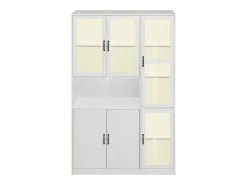 Vitrina blanca con LED, 9 espacios de almacenaje, MDF, blanco (120x40x200 cm)