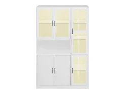 Vitrina blanca con luz LED y puertas para almacenamiento en sala de estar/dormitorio.