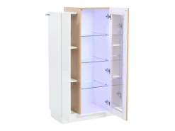 Vitrina blanca 74x40x120cm con 3 puertas, 1 de ellas acrílica, estantes de cristal, LED incluido