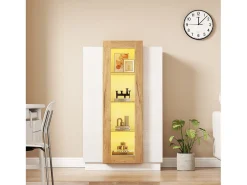 Vitrina blanca 74x40x120cm con 3 puertas, 1 de ellas acrílica, estantes de cristal, LED incluido