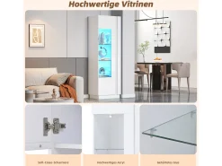 Vitrina brillante - 60 x 40 x 180 cm - con LEDs + 3 estantes de cristal - aglomerado - blanco