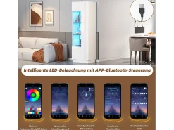 Vitrina brillante - 60 x 40 x 180 cm - con LEDs + 3 estantes de cristal - aglomerado - blanco