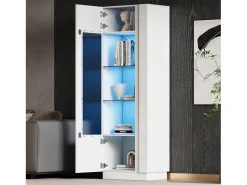 Vitrina brillante - 60 x 40 x 180 cm - con LEDs + 3 estantes de cristal - aglomerado - blanco