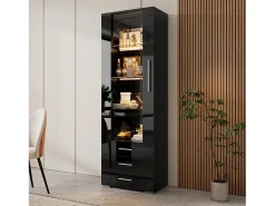 Vitrina brillante - con LED - 3 cajones y estantes - 60x35x180 cm - MDF - Negro