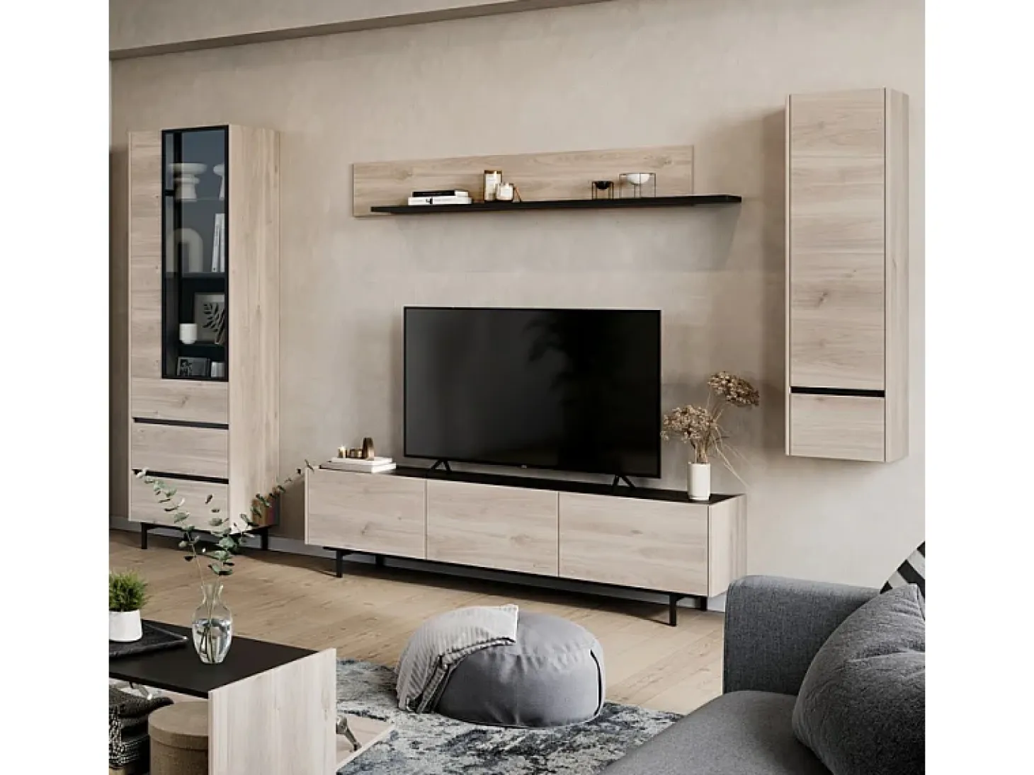 Vitrina básica de diseño en negro y roble
