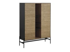 Vitrina chapada en madera de fresno color negro con puertas en natural